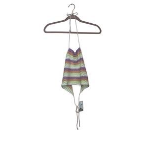 NWT BP. Striped Crochet Knit Open Back Halter Cropped Top Size Medium